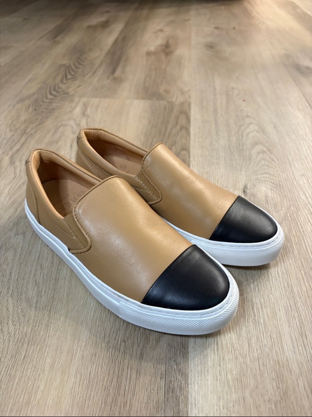 GREATS Wooster Cap-Toe Leather Slip-On Sneakers - Caramel & Black - 7.5 comfy